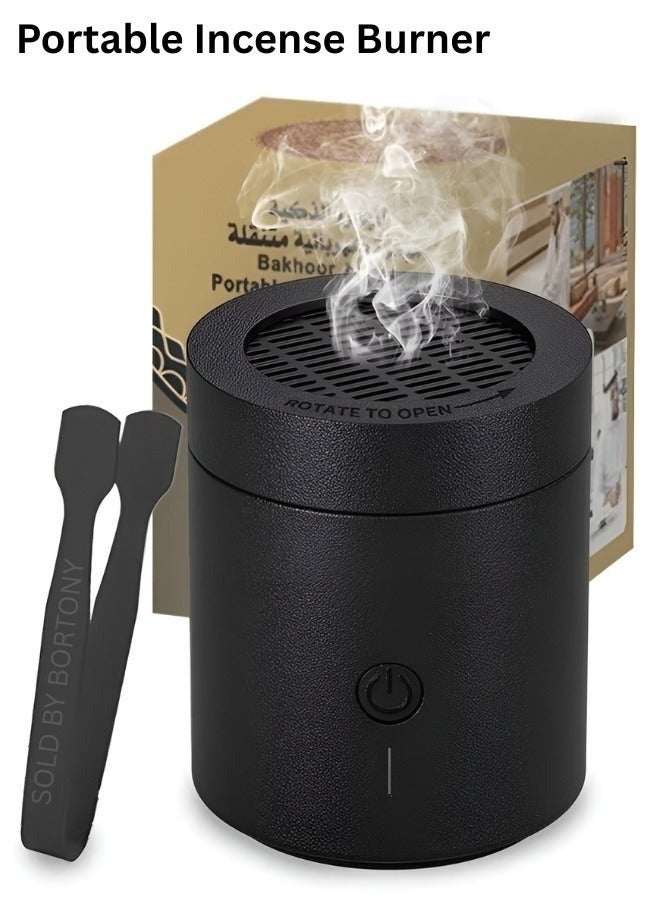 Portable Electric Bakhoor Burner USB Rechargeable Incense Diffuser for Home and Car Black 11cm - Image 1